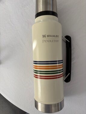 Stanley Pendleton Cream Vacuum Bottle with Multicolor Stripe Accent
